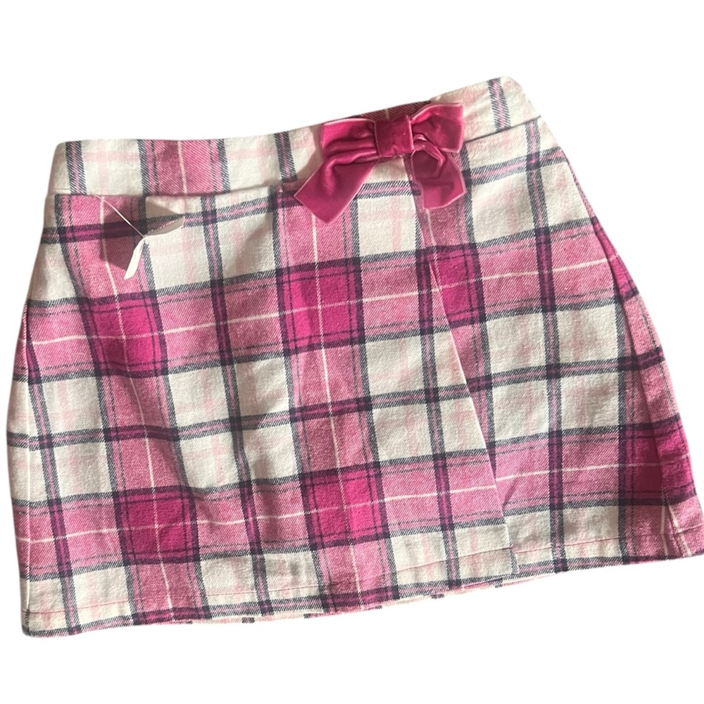 Pink Plaid Bow Mini Skirt - Women